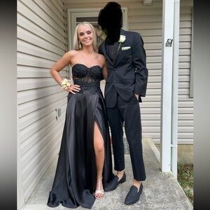 Blondie‎ Nites Dress Women’s 3 Black Corset  Beaded Prom Queen Strapless Gown